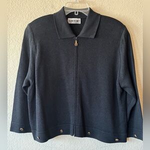 Vintage San Remo By Laura Knits Zip‎ Front Black Cardigan Size XL